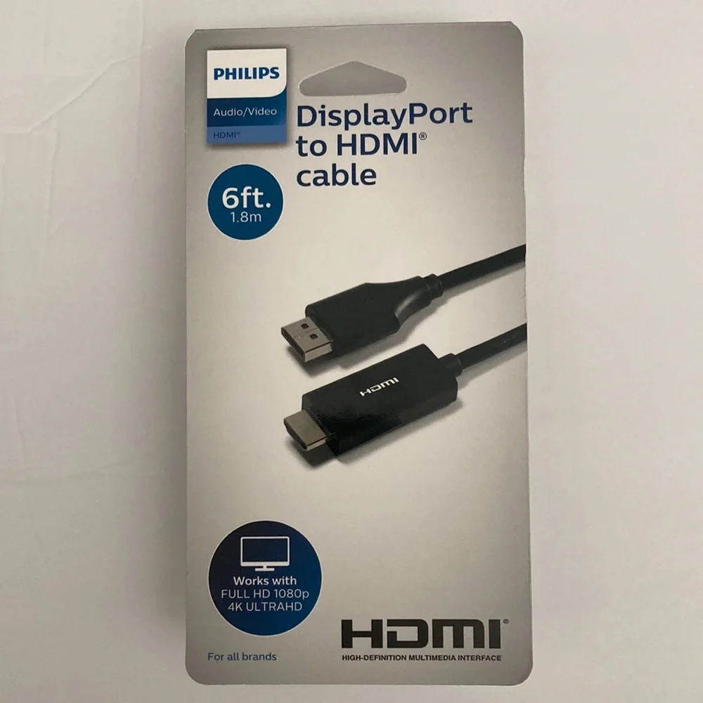 Philips 6 Feet (1.8m) Display Port to HDMI Cable Black